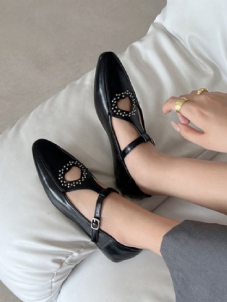 Black Ballet Flats Square Toe Kamienky Vystrihnuté Detaily Spony Ploché Topánky Pre Ženy