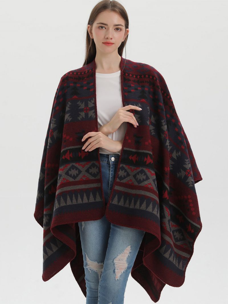 Bohemian Dámska Pelerínka Geometric Oversized Jesenné Zimné Pončo