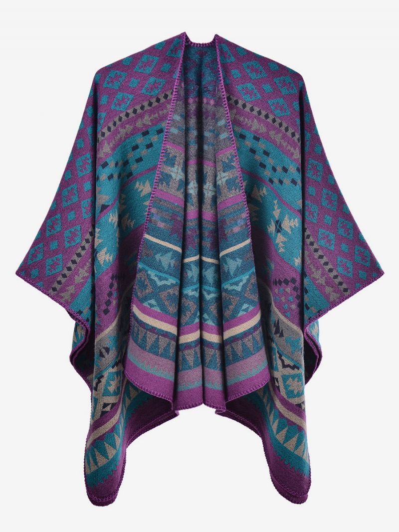 Bohemian Dámska Pelerínka Geometric Oversized Jesenné Zimné Pončo - Fialová