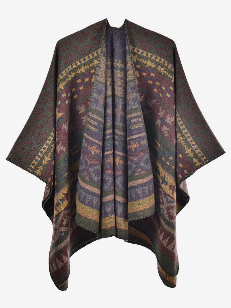 Bohemian Dámska Pelerínka Geometric Oversized Jesenné Zimné Pončo - Zelená