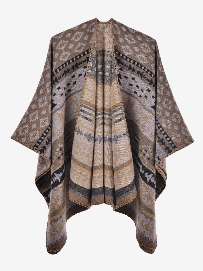 Bohemian Dámska Pelerínka Geometric Oversized Jesenné Zimné Pončo - Khaki