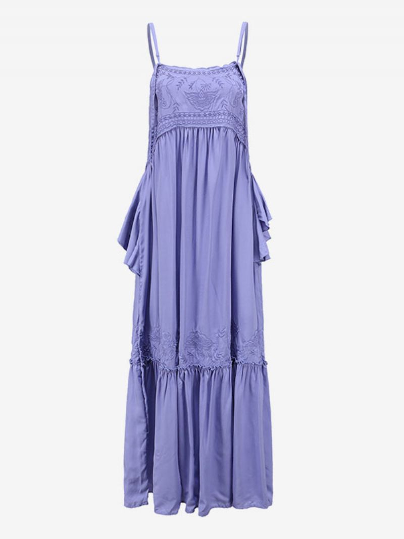 Boho Šaty Lilac Vyšívané Bez Rukávov Bohemian Gypsy Beach Dovolenka Letné Vrstvené Dlhé Pre Ženy - Lilac