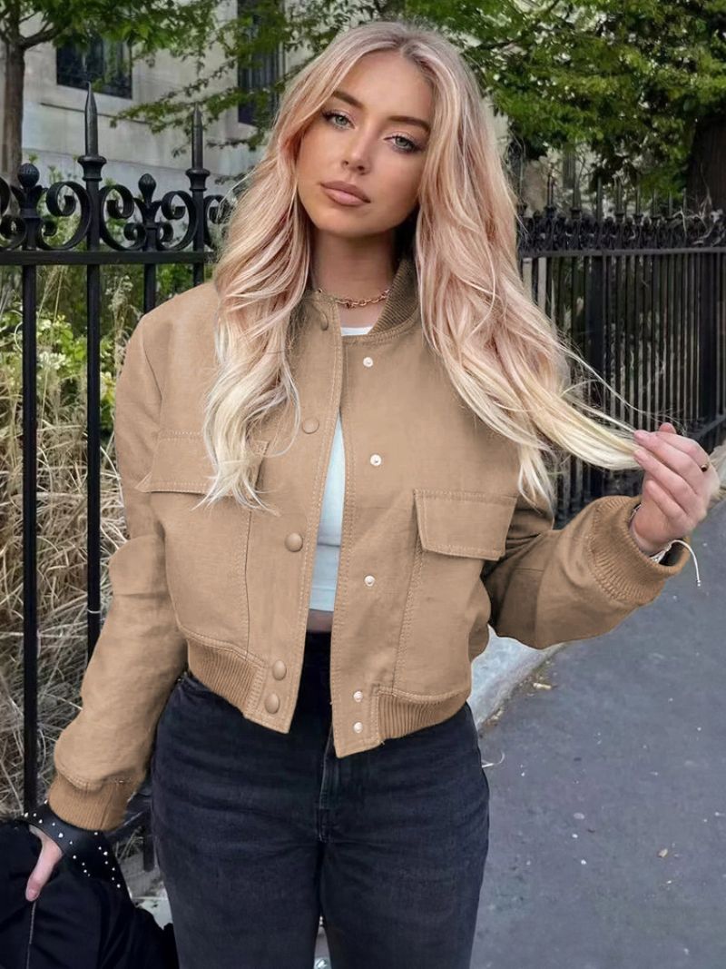 Bomber Jacket Casual Street Wear Univerzitná Bunda Pre Ženy - Khaki