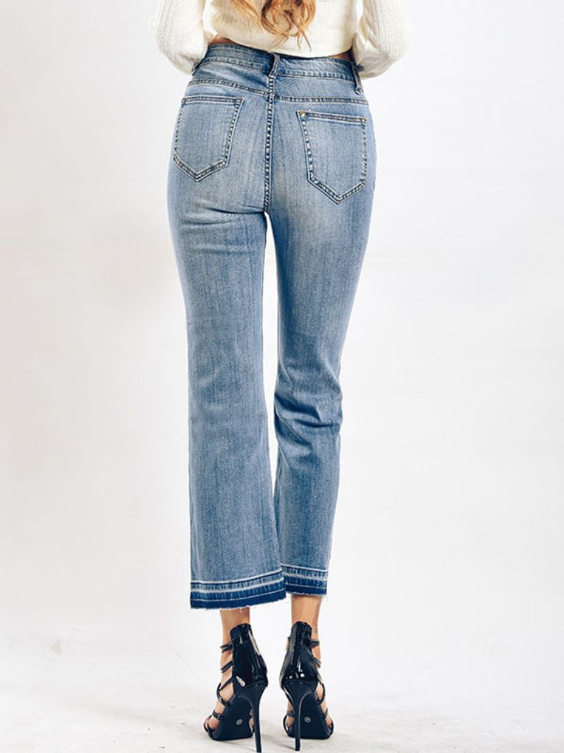 Bootcut Jeans High Rise Bavlnené Dámske Jarné Nohavičky - Modrá