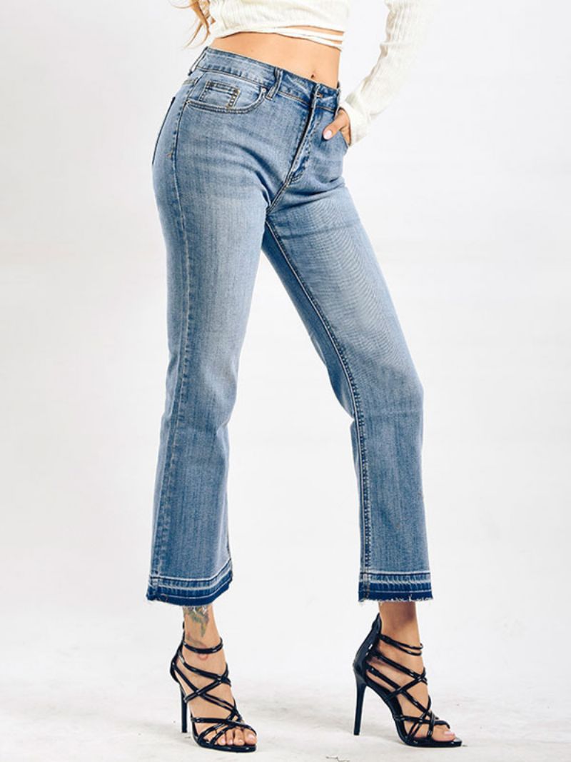 Bootcut Jeans High Rise Bavlnené Dámske Jarné Nohavičky - Modrá