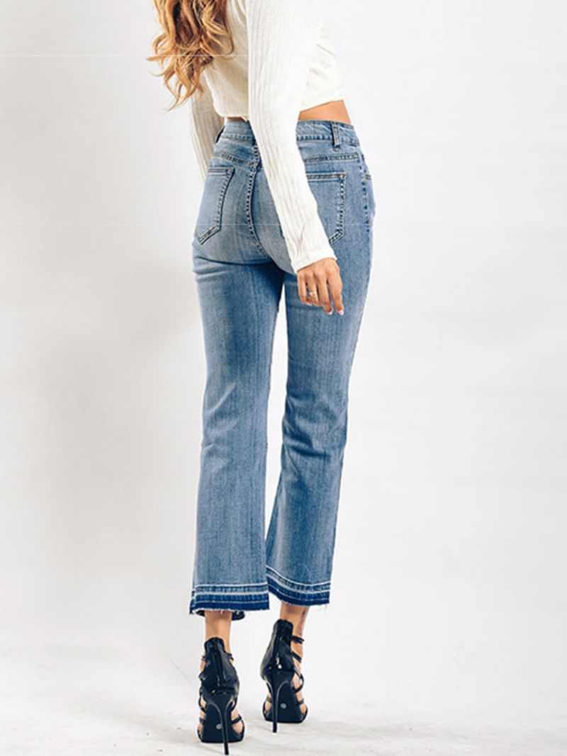 Bootcut Jeans High Rise Bavlnené Dámske Jarné Nohavičky - Modrá