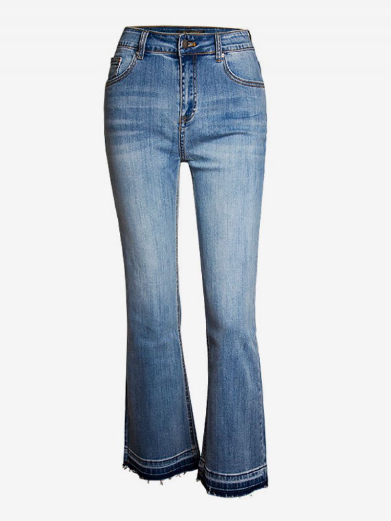 Bootcut Jeans High Rise Bavlnené Dámske Jarné Nohavičky - Modrá