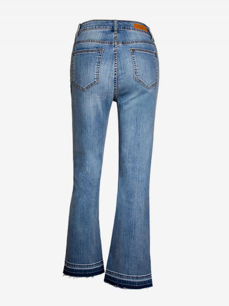 Bootcut Jeans High Rise Bavlnené Dámske Jarné Nohavičky - Modrá