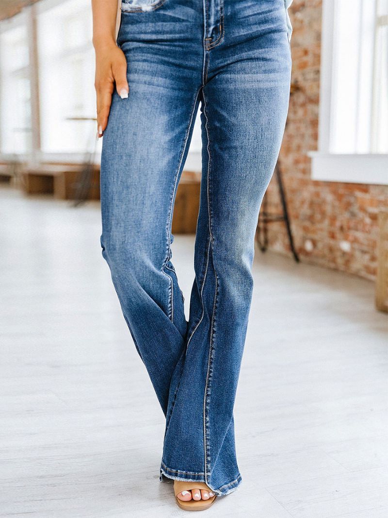 Bootcut Jeans High Rise Cotton Spring Flare Bottom Pre Ženy - Modrá