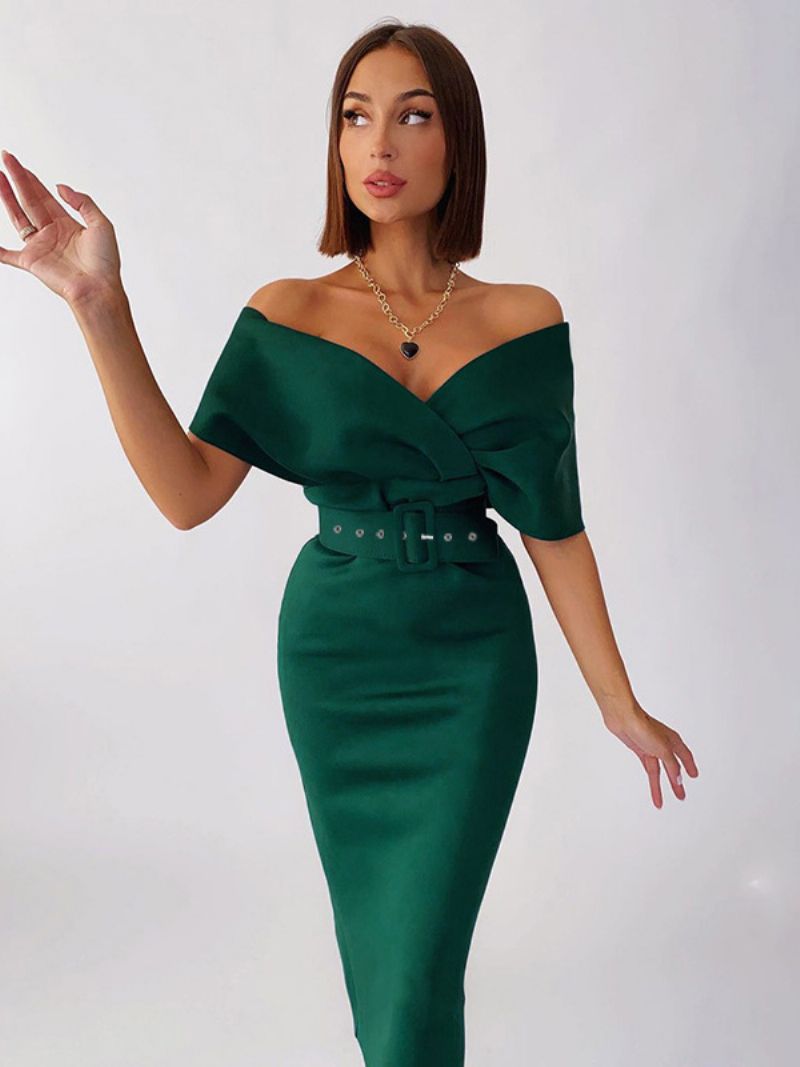 Dámske Bodycon Šaty Tmavozelená Krátke Rukávy Zips Sexy Slim Fit Vrstvené S Výstrihom Do V A Puzdrom - Tmavozelená