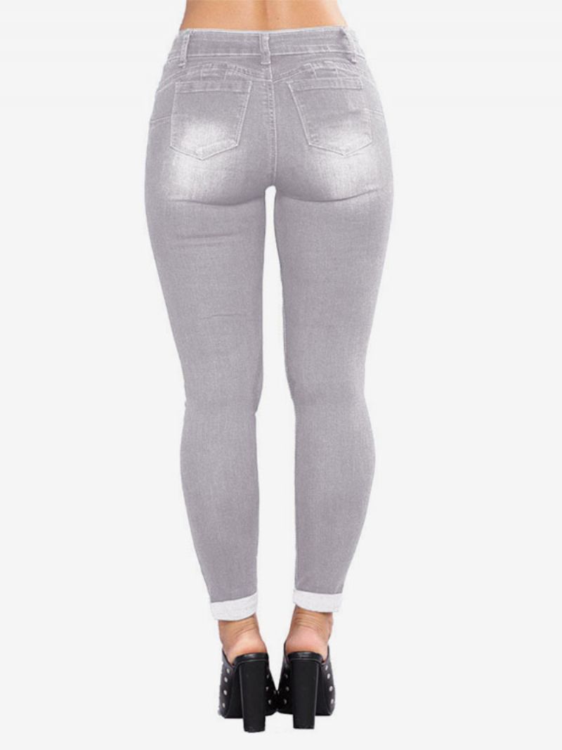 Dámske Džínsy Modern Distressed Skinny Cotton Bottoms - Sivá