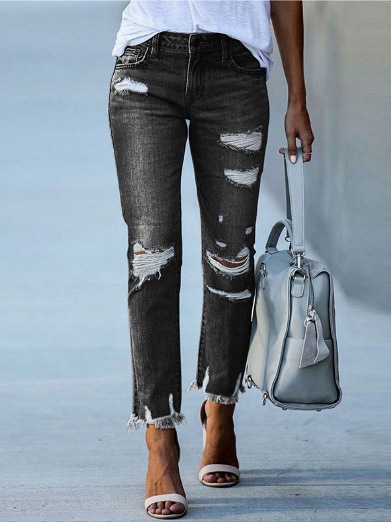 Dámske Džínsy Modern Distressed Skinny Polyester - Čierna