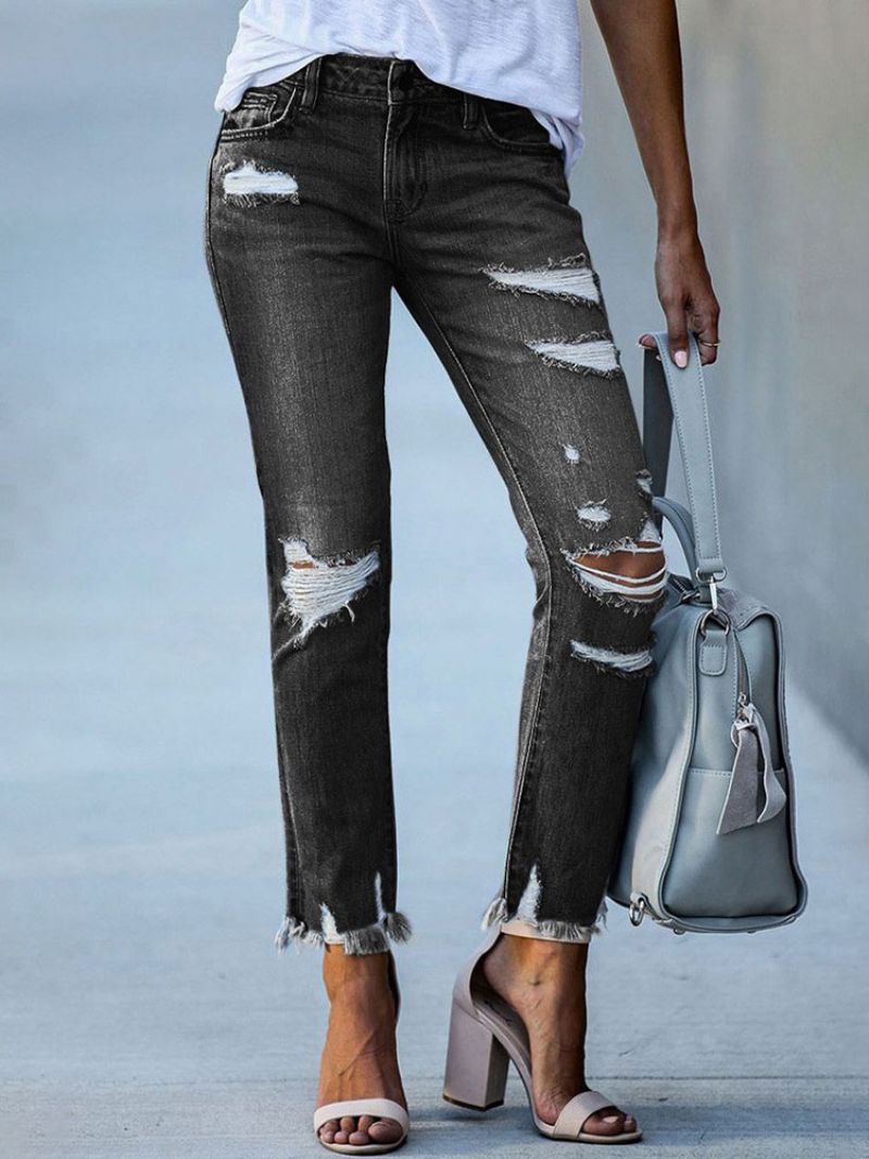 Dámske Džínsy Modern Distressed Skinny Polyester - Čierna