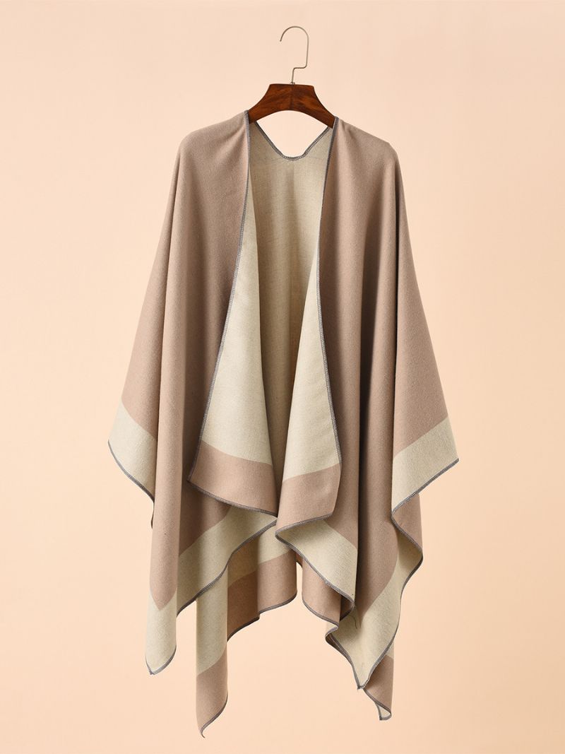 Dámske Farebné Blokové Pončo Daily Casual Cape - Khaki