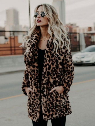 Dámske Kabáty Z Umelej Kožušiny Leopard S Dlhými Rukávmi Oversized Zimný Kabát Leopardím Vzorom