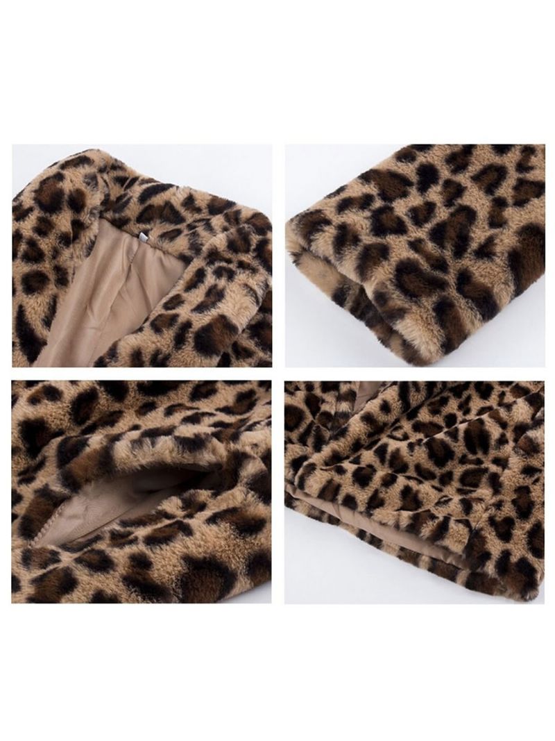 Dámske Kabáty Z Umelej Kožušiny Leopard S Dlhými Rukávmi Oversized Zimný Kabát Leopardím Vzorom - Leopard