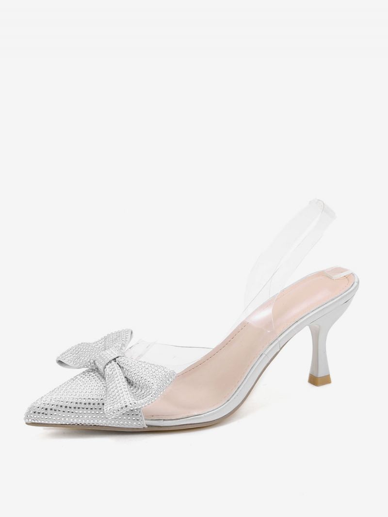 Dámske Kamienky Slingback Podpätky Transparentné Ihlové Strieborné Lodičky Pvc Zvršok