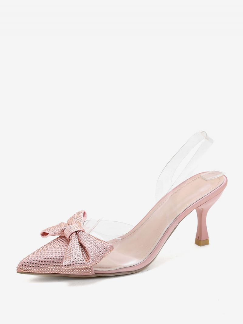 Dámske Kamienky Slingback Podpätky Transparentné Ihlové Strieborné Lodičky Pvc Zvršok - Šampanské