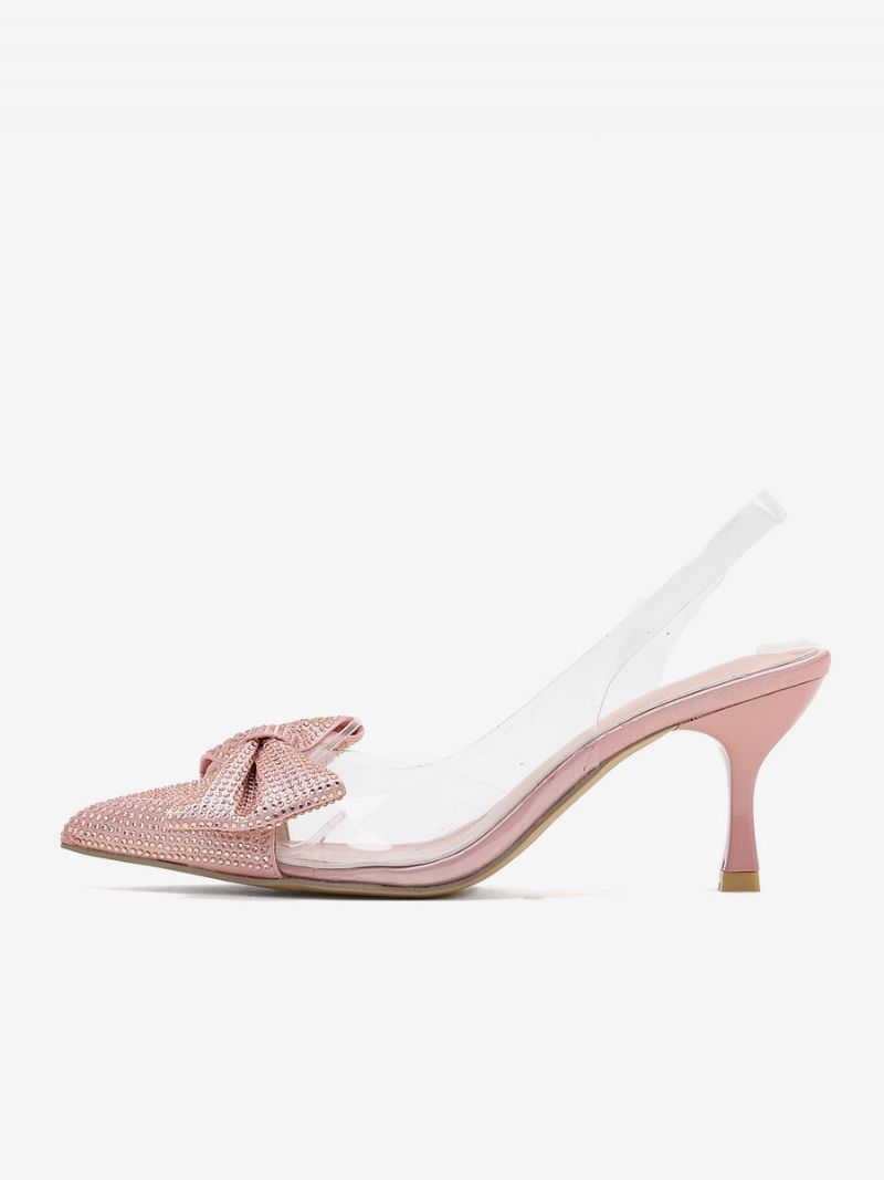 Dámske Kamienky Slingback Podpätky Transparentné Ihlové Strieborné Lodičky Pvc Zvršok - Šampanské