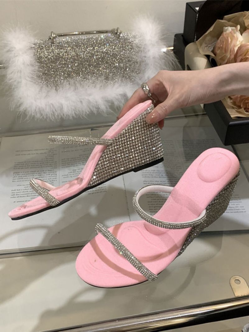 Dámske Kamienky Slingbacks Pu Kožené Sandále Na Kline V - Ružová