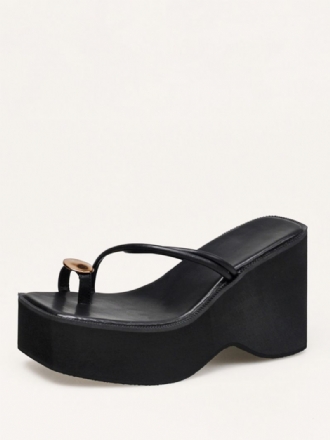 Dámske Klinové Papuče Black Platform Toe Loop Sandal Slides