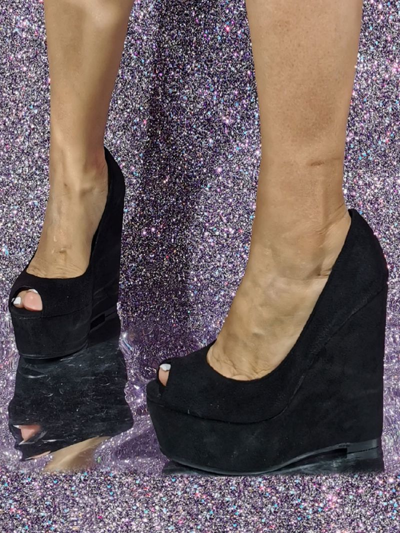 Dámske Klinové Podpätky Sexy Topánky Peep Toe Nubukové Kliny