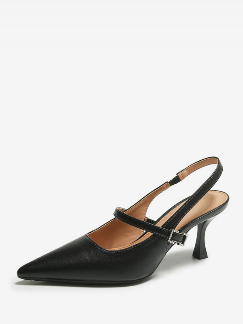 Dámske Lodičky Na Podpätku Black Pointed Toe Kitten Heel Lops Back - Čierna