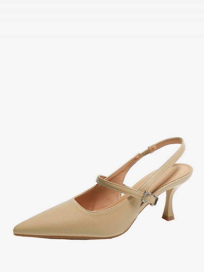 Dámske Lodičky Na Podpätku Black Pointed Toe Kitten Heel Lops Back - Khaki