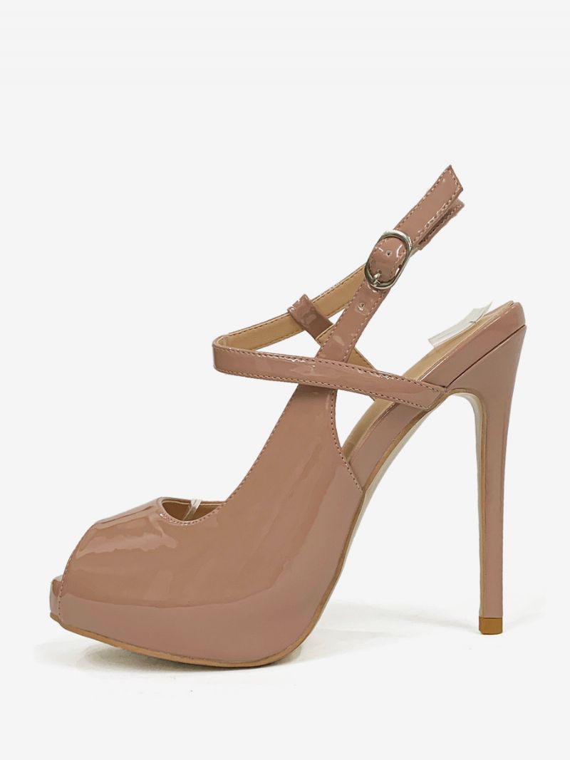 Dámske Lodičky Na Vysokých Podpätkoch Peep Toe Ihličkovom Podpätku Slingback - Ťava