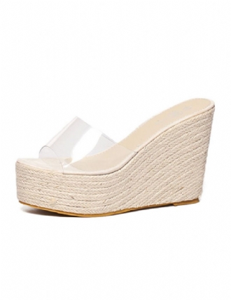 Dámske Marhuľové Sandále Na Klinovom Kline Číre Peep Toe Mule Espadrille Wedge