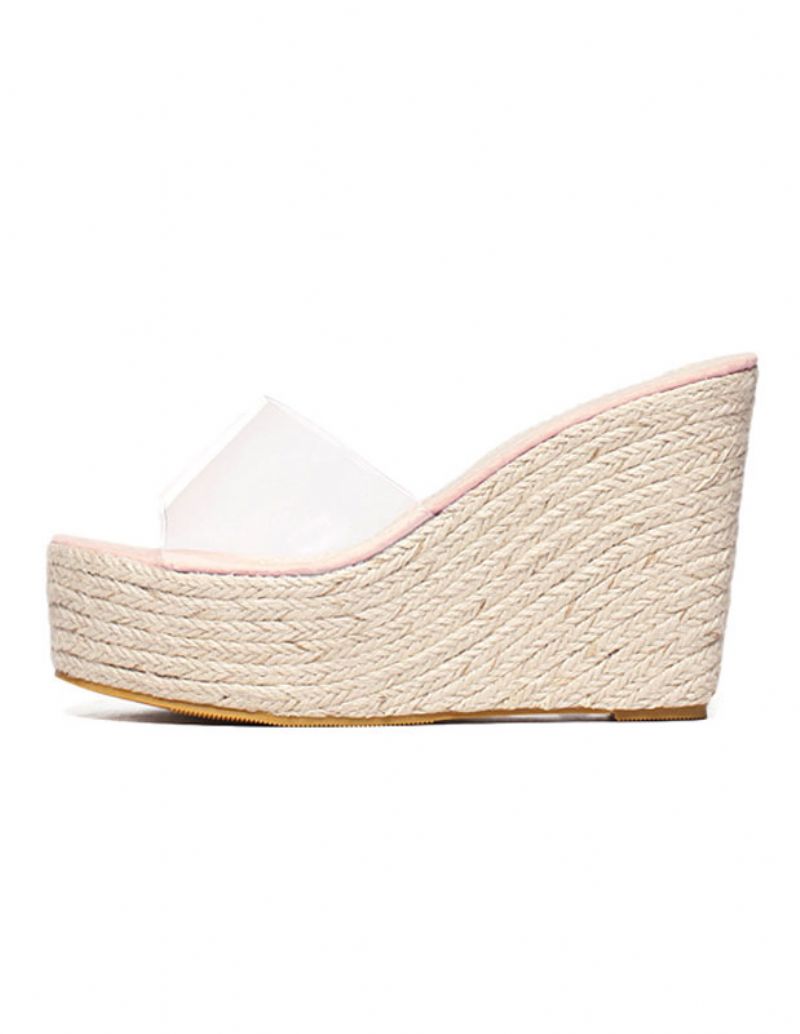 Dámske Marhuľové Sandále Na Klinovom Kline Číre Peep Toe Mule Espadrille Wedge - Ružová