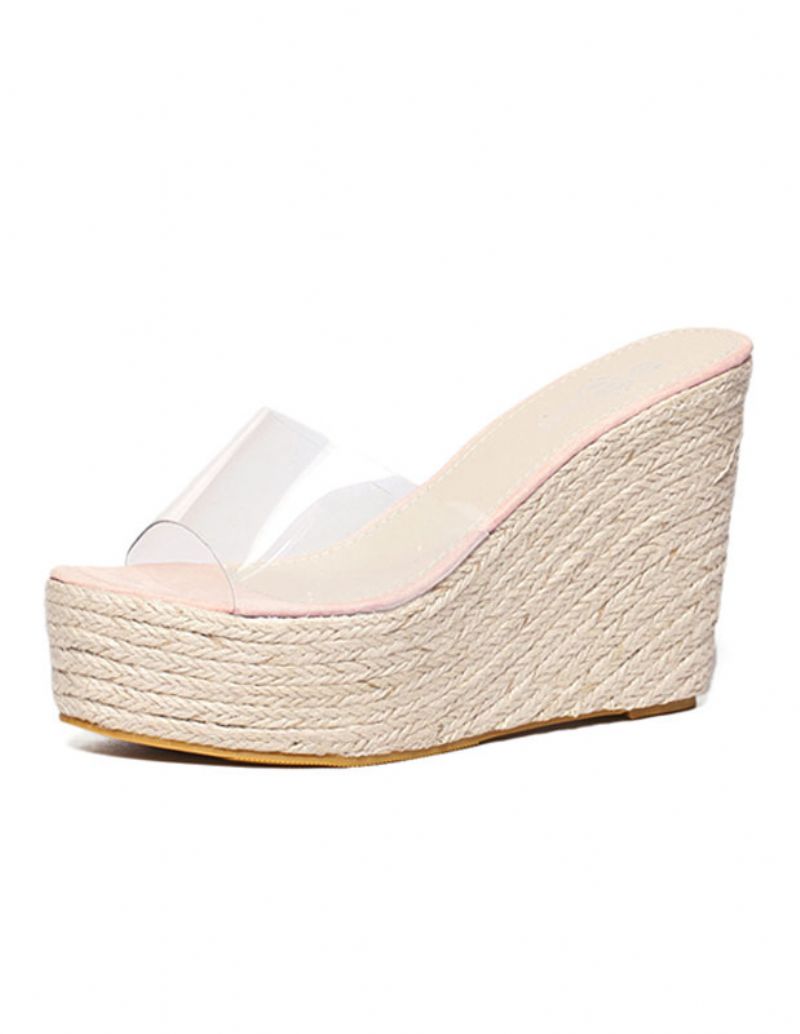 Dámske Marhuľové Sandále Na Klinovom Kline Číre Peep Toe Mule Espadrille Wedge - Ružová