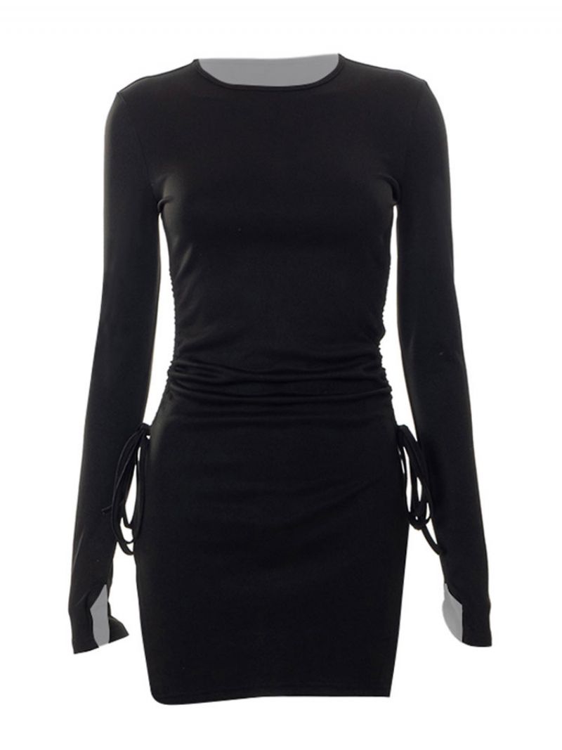 Dámske Narodeninové Šaty Bodycon Black Jewel Neck Sexy Ceruzkové S Dlhými Rukávmi - Čierna