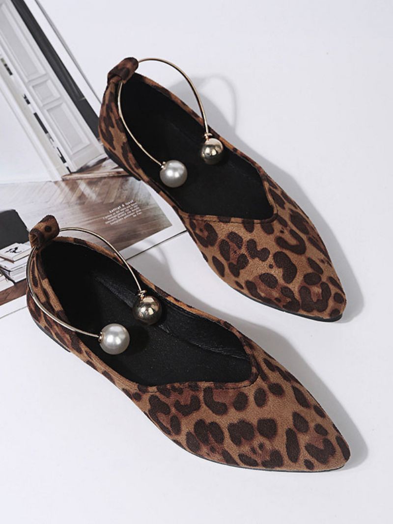 Dámske Perly So Špicatou Špičkou Terry Balet Flats - Leopard