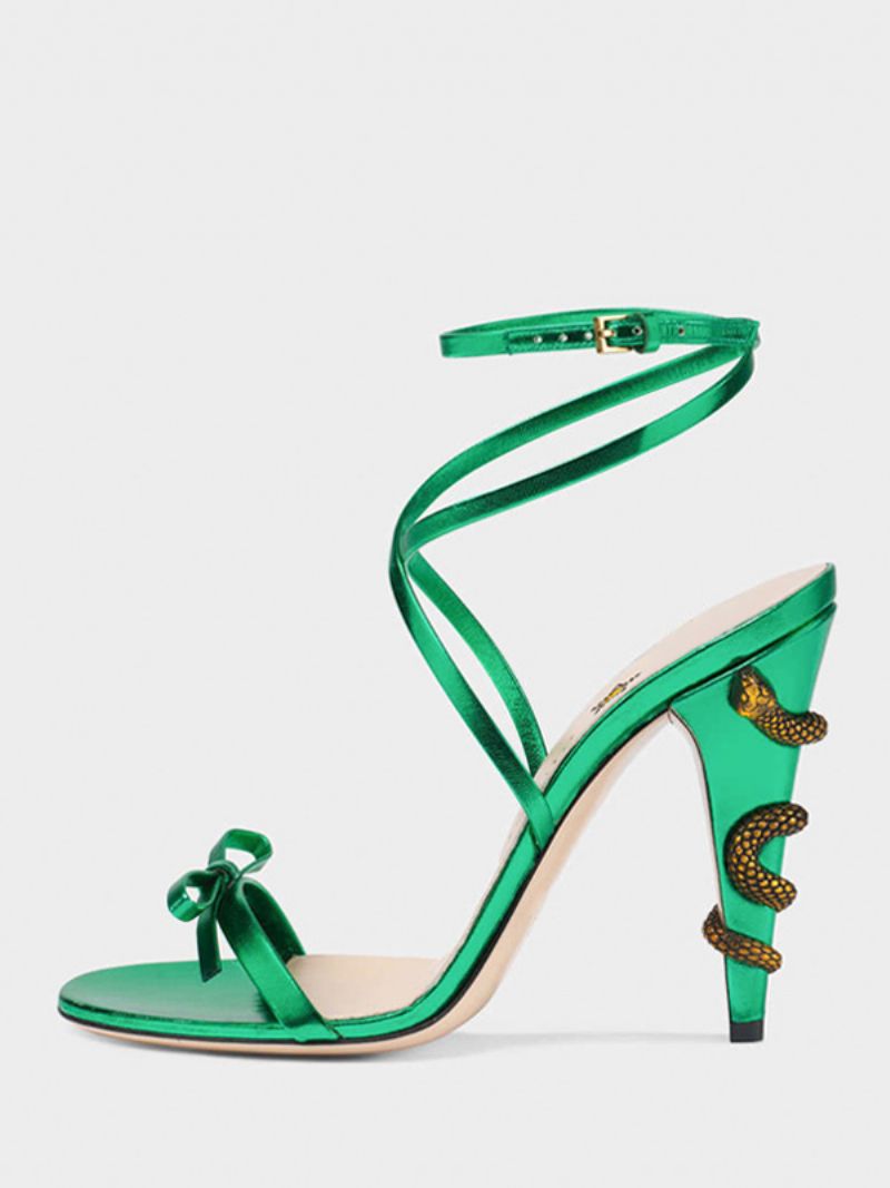 Dámske Plesové Topánky Green Open Toe Bow Heel Designed Criss Cross Ankle Páskované Sandále