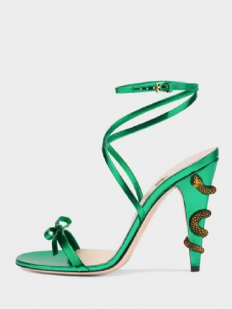 Dámske Plesové Topánky Green Open Toe Bow Heel Designed Criss Cross Ankle Páskované Sandále