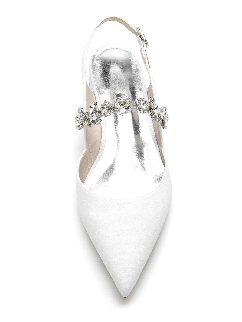 Dámske Ploché Svadobné Topánky Mary Jane Rhinestones Slingback Lodičky - Biele