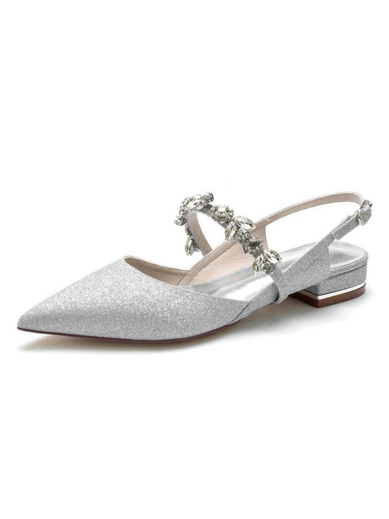 Dámske Ploché Svadobné Topánky Mary Jane Rhinestones Slingback Lodičky - Strieborné