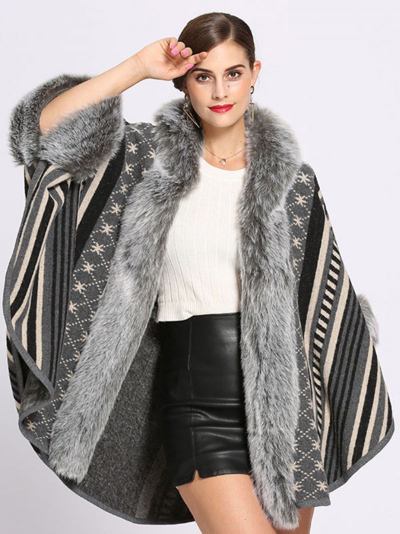 Dámske Pončo Cape Coat S Kapucňou Teplé Zimné Vrchné Oblečenie - Deep Grey