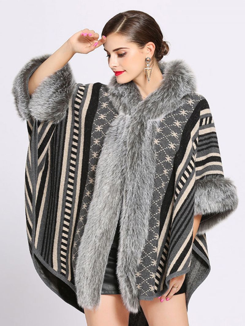 Dámske Pončo Cape Coat S Kapucňou Teplé Zimné Vrchné Oblečenie - Deep Grey