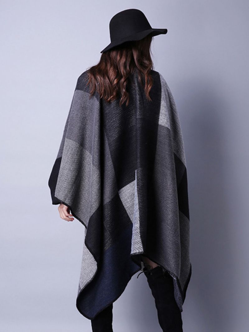 Dámske Pončo Farebné Blokové Čierne Nepravidelné Zateplenie Oversized Piping Cape - Čierna