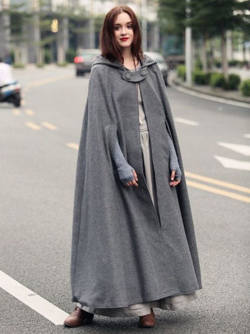 Dámske Pončo S Kapucňou Hunter Green Poncho Oversized Cape - Sivá