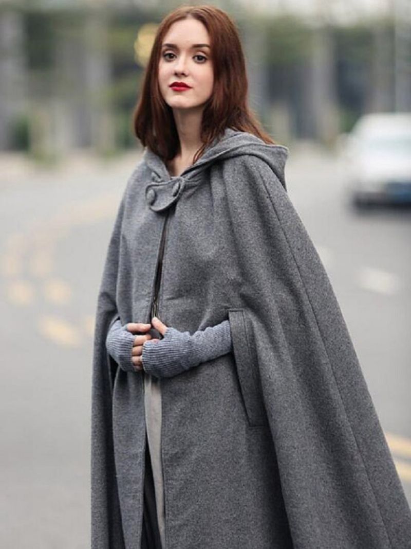 Dámske Pončo S Kapucňou Hunter Green Poncho Oversized Cape - Sivá