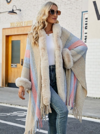 Dámske Pončo S Kapucňou Stripes Oversized Fall Winter Cape