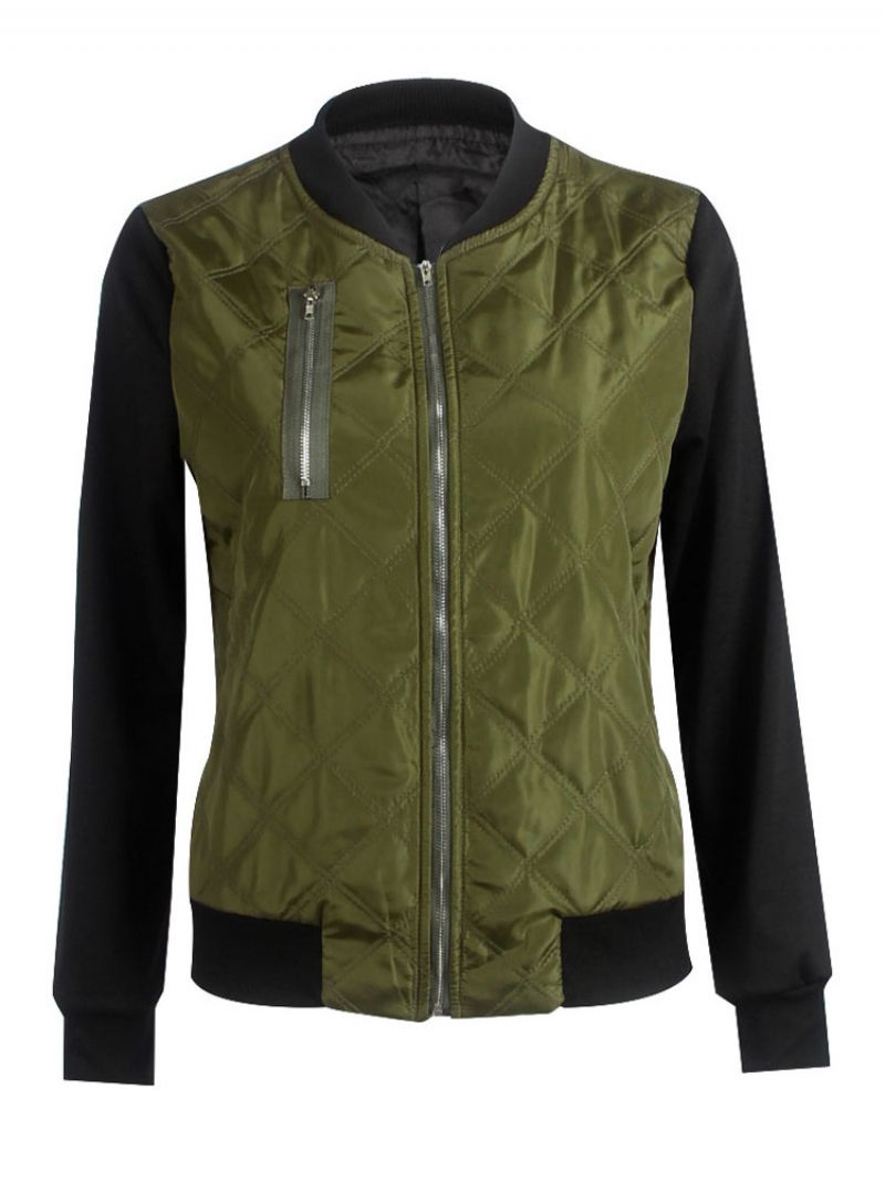 Dámske Prešívané Bundy Bomber Jacket Stand Golier - Hunter Green