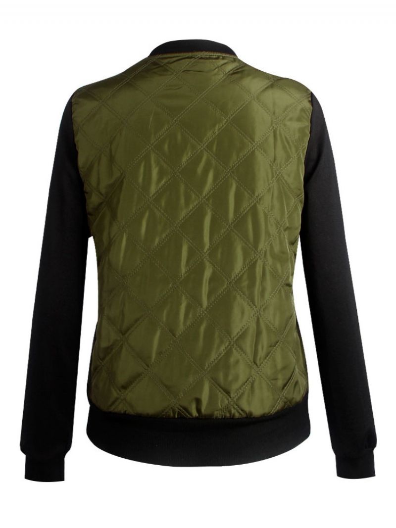 Dámske Prešívané Bundy Bomber Jacket Stand Golier - Hunter Green