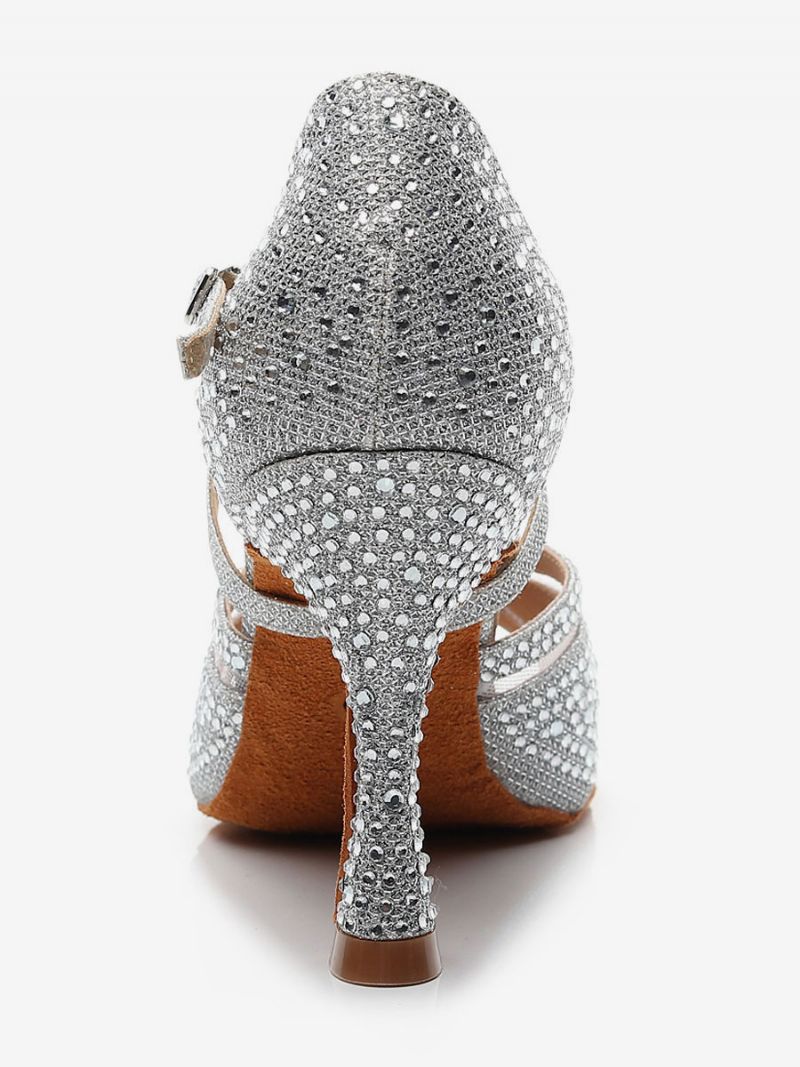 Dámske Prispôsobené Topánky Na Latinskoamerický Tanec Strieborné Spoločenské Tance Peep Toe Rhinestones - Strieborná