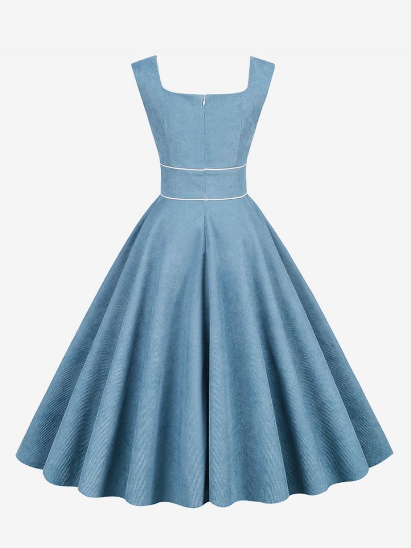 Dámske Retro Šaty Z 50. Rokov 20. Storočia V Štýle Audrey Hepburn Baby Blue Lemovanie Bez Rukávov So Štvorcovým Výstrihom Stredne Veľké Rockabilly - Baby Blue