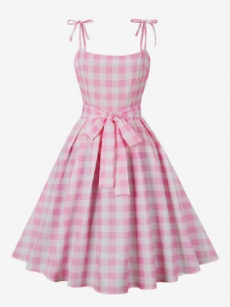 Dámske Ružové Šaty Barbie Gingham Z 50. Rokov 20. Storočia Audrey Hepburn Kockované Vintage Bez Rukávov