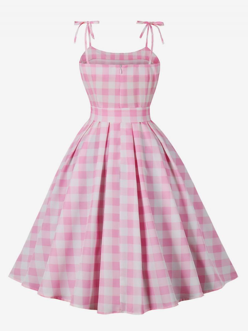 Dámske Ružové Šaty Barbie Gingham Z 50. Rokov 20. Storočia Audrey Hepburn Kockované Vintage Bez Rukávov - Ružová